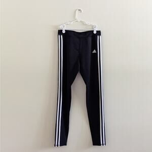Adidas 3 Stripe Tights Pants Girls Sz XL/16 Climalite Black White Stripes